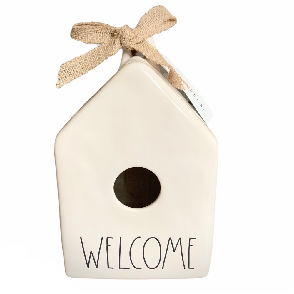 Rae Dunn WELCOME Birdhouse with Burlap Ribbon, NWT